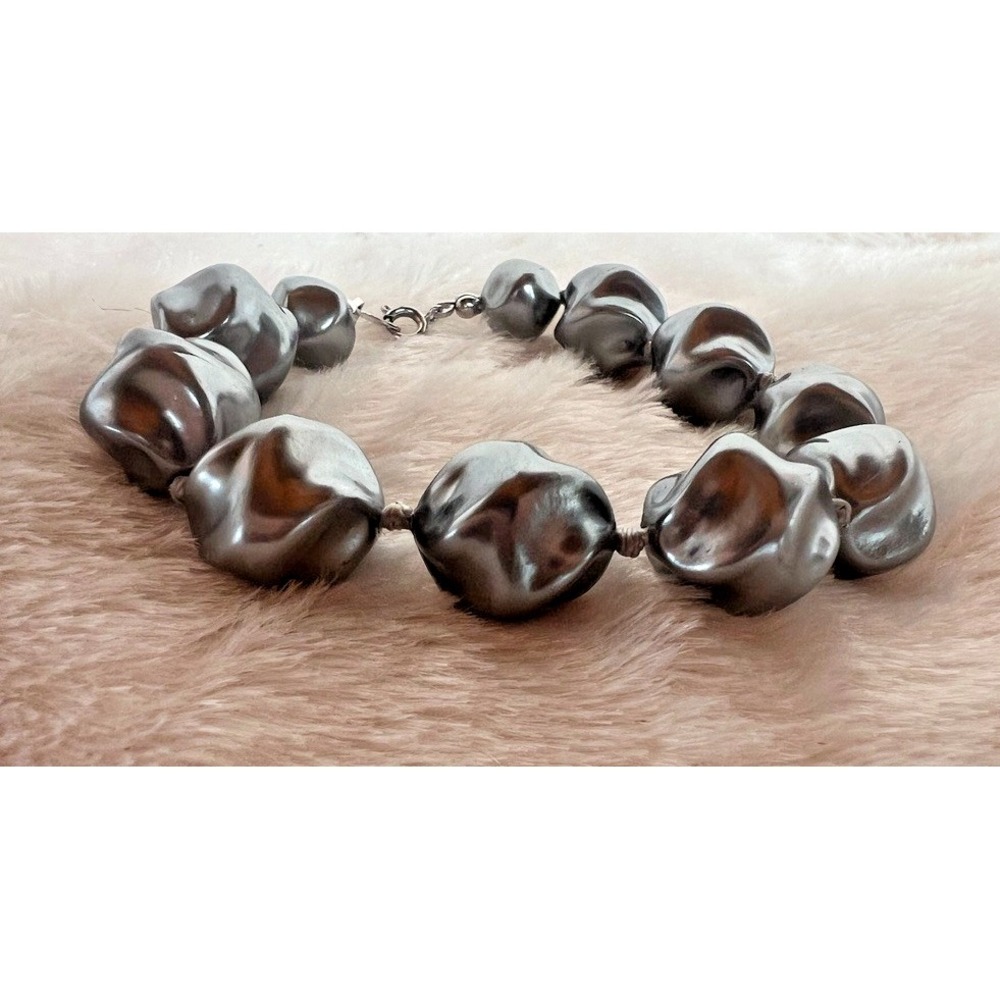 Vintage Bracelet Signed‎ Trifari Silver Tone Sculptural Beaded Chunky Modernist